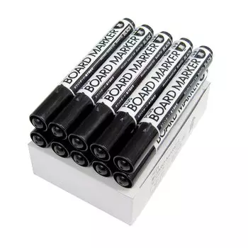 Маркер для белой доски PLUS Plus, черный, средний кончик, круглый стержень, черный, 10 шт. 423-283 10