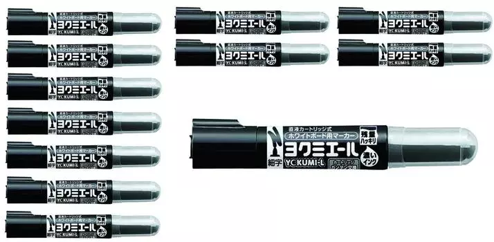 Маркер для досок KOKUYO Yokumiere Direct Liquid картриджного типа с тонким наконечником черного цвета, набор из 12 шт. PM-B501DX12
