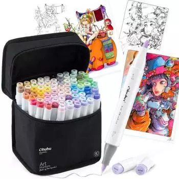 Маркер для иллюстраций Ohuhu, тип кисти, 80 цветов, 81 шт., для профессионального использования, пастельные тона, жирные, традиционные японские цвета, маркер светлого цвета, A