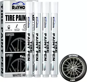 Маркер для покраски шин Art 4 шт. Маркер для покраски шин Белый маркер с белой надписью Белый маркер для покраски шин Белый маркер для покраски шин для автомобиля Ручка для украшения автомобиля на водной основе,