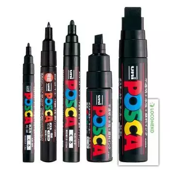 Маркер Mitsubishi Pencil на водной основе Posca Black PC-1M 3M 5M 8K 17K Набор из 5 шт. всех размеров грифеля + карточка Roconeco Trial Writing