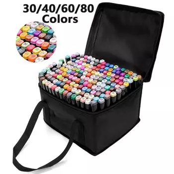 Маркеры Чернильные маркеры Кисть с двумя наконечниками Профессиональный набор маркеров для рисования Художественный дизайн 30/40/60/80 цветов black-30 Colors set белый