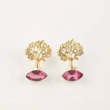 Маркиза Розовый Турмалин Драгоценный камень Стерлинговое серебро Новые Серьги-гвоздики Ювелирные изделия EE-144-1