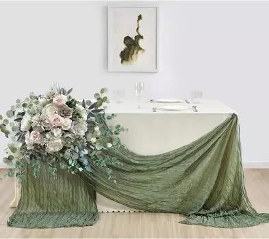 Марлевая дорожка для стола 10 футов, марля цвета шалфея, сервировка стола, обеденный стол, винтажное свадебное украшение, банкеты, арки, ретро-декор в стиле бохо 90cmX300cm