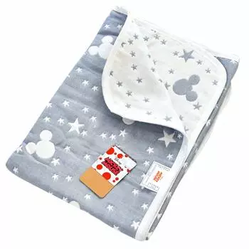 Марлевое одеяло из хлопчатобумажной марли, которая становится все пушистее и мягче с каждым одеялом, односпальное, 140 x 190 см, рисунок Микки Маус, темно-синий, двустороннее, хлопок, хлопок