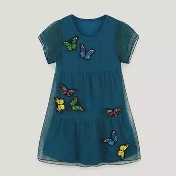 Марлевое платье для девочек, летняя детская одежда, кружевное платье, винтажные платья с вышитой бабочкой и аппликацией для девочек 2Y