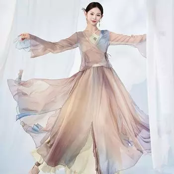 Марлевой женский классический танцевальный комплект градиентного цвета для танцевальной практики, комплект одежды для выступлений L разноцветный