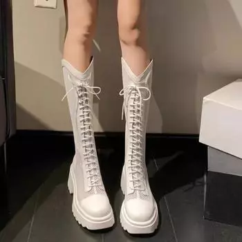 Марлевые тонкие полые, но тонкие до колена, водонепроницаемые, для стола, иностранного воздуха, все удобные, нескользящие, дышащие, износостойкие, высокие сапоги для женщин 35 чёрный