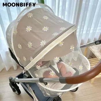 Марля с вышивкой маргаритки для детской коляски, москитная сетка, летняя защитная сетка от насекомых, безопасная защитная сетка для младенцев, аксессуары для коляски Flowers
