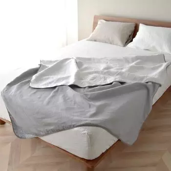 Марля Японская отбеленная двойная марля Изготовлено в 140 x 200 Двустороннее скандинавское французское льняное хлопковое льняное одеяло Серое x Японская отбеленная x [Сон