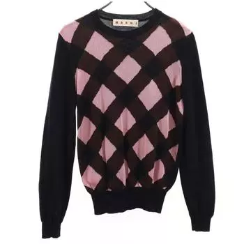 MARNI wool blend check Long sleeve sweater 40 Black series knit Women Used