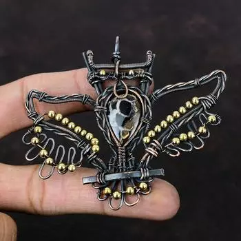 Марокканская глиняная трещина ископаемая подвеска, медная проволока, сова, кулон, ручная работа, медные украшения, изящный драгоценный камень, проволочная обертка, ювелирные изделия для подарка