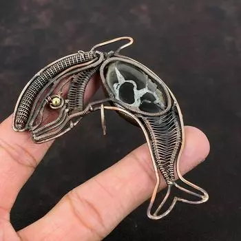 Марокканская глиняная трещина ископаемая подвеска, обернутая медной проволокой, подвеска в виде рыбы, драгоценный камень, медные украшения ручной работы, абсолютно новый кулон, подарок для мамы