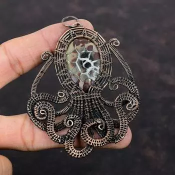 Марокканская грязь трещина ископаемый кулон медная проволока обернутая ювелирные изделия драгоценный камень осьминог кулон ручной работы проволока обернутая кулон медный кулон для подарка