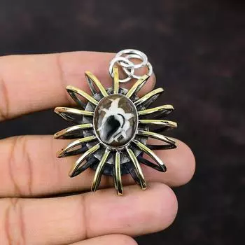 Марокканская грязевая трещина ископаемого кулона Ювелирные изделия ручной работы в виде клетки Стерлингового серебра 925 пробы Кулон Ювелирные изделия из драгоценных камней 18-каратного позолоченного кулона Подарок для друга