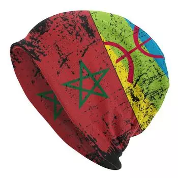 Марокканские КОРНИ Половина AMAZIGH Флаг Марокко Кепка Прохладная осень-зима Уличные шапочки с черепами Шапка Весенняя теплая вязаная шапка с капюшоном двойного назначения 10.6x11in 26.8x28cm