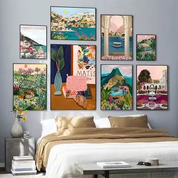 Марокканские ворота лотоса пальмовое здание настенное искусство холст постер скандинавский закат горы печать картина Матисс комната декоративные картины 21x30cm No Framed