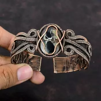 Марокканский браслет с трещинами в грязи ископаемого браслета, медная проволока, браслет-манжета, регулируемый браслет ручной работы, браслет с драгоценными камнями, медные украшения, свадебный подарок