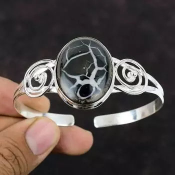 Марокканский браслет с трещинами в грязи, ископаемый браслет, регулируемый браслет-манжета, ювелирные изделия из драгоценных камней, браслет из стерлингового серебра 925 пробы, браслет-манжета ручной работы, подарок для мамы