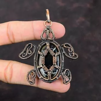 Марокканский кулон с трещинами в грязи и ископаемым кулоном из медной проволоки, кулон с драгоценным камнем, кулон в виде черепахи, антикварные медные украшения, кулон ручной работы, подарок для нее