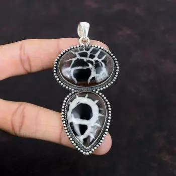 Марокканский кулон с трещинами в ископаемом камне, ювелирные изделия из драгоценных камней, подвеска из стерлингового серебра 925 пробы, винтажный ювелирный подарок ручной работы для женщин, кулон с целебным камнем