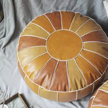 Марокканский пуф из искусственной кожи с вышивкой, напольный пуф, круглая подушка для медитации из искусственной кожи без набивки, подставка для ног 40X12cm