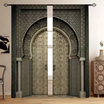 Марокканский стиль Винтажная ферма деревянная дверь амбара для девочек оконные шторы для детей спальня гостиная ванная комната кухонная дверь домашний декор W50 X H130(CM)X2&Hook