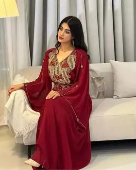 Марокканское платье красное ручная работа Дубай стильное платье-кафтан абайя фараша длинное XS красный