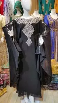 Марокканское стильное длинное платье ручной работы Абая Дубай Исламский кафтан Фараша Платье XS чёрный