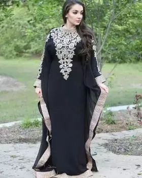 Марокканское стильное длинное платье ручной работы Абая Дубай Исламский кафтан Фараша Платье XS чёрный