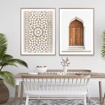 Марокко Дверь Марракеш Мозаика Пейзаж Настенное Искусство Бохо Белые Холст Картины Плакаты Печать Картины для Гостиной Домашний Декор 21x30cm No Framed