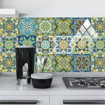 Марокко Ретро Плитка Стикер Кухня Ванная Комната Наклейка На Стену Самоклеящаяся Водонепроницаемая Маслостойкая Кристаллическая Жесткая Настенная Наклейка 10cm10cm10pcs