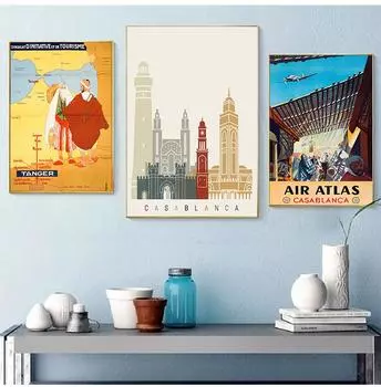 Марокко Танжер Касабланка путешествия холст картины старинные фотографии крафт-постеры с покрытием наклейки на стену украшение дома подарок без рамки 21*30cm