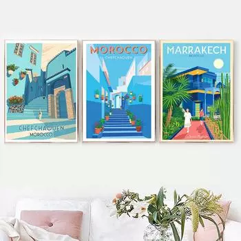 Марокко туристический постер уличный холст картина ретро художественный принт минимализм современная картина для гостиной на стене домашний декор 21cm30cm NoFrame