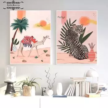 Марокко верблюд леопард бохо пейзаж плакат на скандинавскую тему и принты настенная живопись на холсте для гостиной домашний декор фотографии 21*30cm