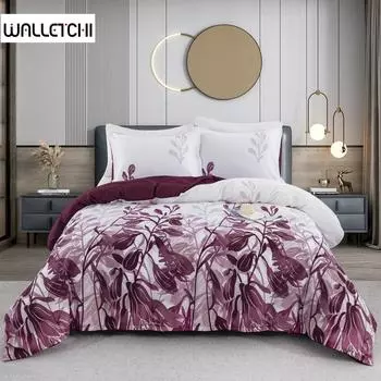 Maroon Floral Duvet Cover Set King Queen Double Single Full Twin Size, 3 Piece Soft Printed Microfiber Duvet Comforter Covers US Twin-173x229