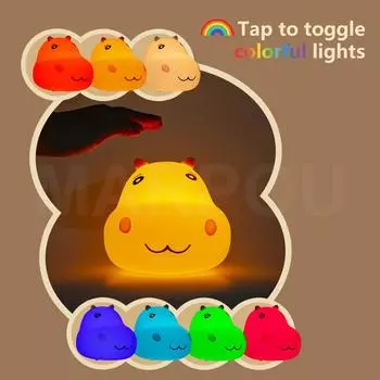 MARPOU Cute Hippopotamus Shaped RGB LED Night Light Portable Cartoon Silicone Animal Light Children s Children s Baby Gift