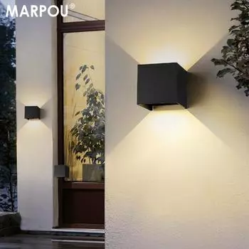 MARPOU Led Wall Lamp Waterproof IP65 9W Outdoor Indoor Lighting Wall Light For Garden Porch AC 90-260V Living room decoration 1 piece&Warm White (2700-3500K) чёрный