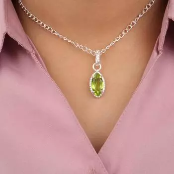 Marquise Peridot Gemstone 925 Sterling Silver Jewelry Handmade Women s Pendant PP-59-7