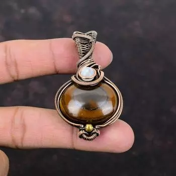 Марра Мамба Тигровый глаз Кулон Медная проволока Обернутая подвеска с драгоценным камнем Подвеска из лунного камня Медная проволока Ювелирные изделия Кулон ручной работы Свадебный подарок