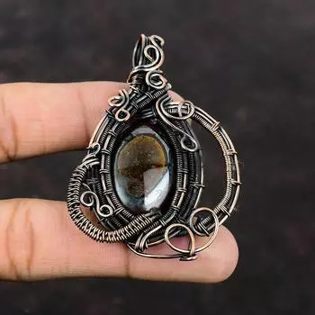 Марра Мамба Тигровый глаз Кулон Медная проволока Обернутый кулон Драгоценный камень Кулон ручной работы Потрясающие медные украшения Стильный кулон Подарок на помолвку