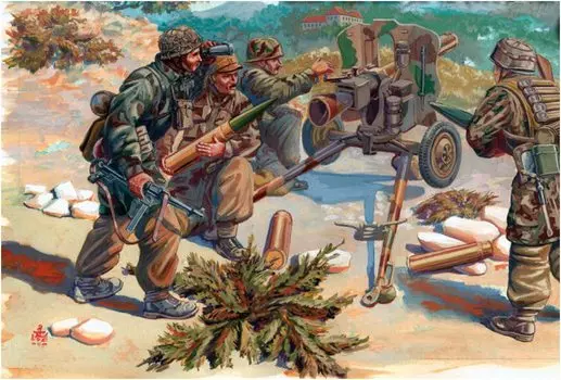 Mars Figure World War II German Army Fallschirmjager LG42 Artillery Tropical Equipment 5 Poses 10 Figures 2 Guns Plastic Model ORM32038 1/32