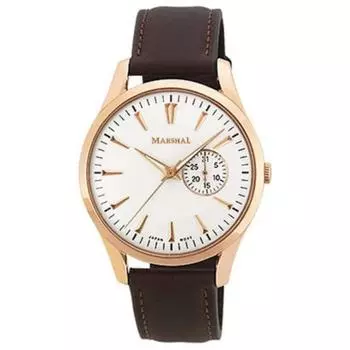 MARSHAL Мужская MRZ018-RGW (Пламя Солнца) Круглые часы из коричневой нержавеющей стали с несколькими стрелками, аналоговые