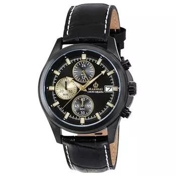 MARSHAL Мужская MRZ020-LBBK (Пламя Солнца) Круглые часы из черной нержавеющей стали с несколькими стрелками, аналоговые