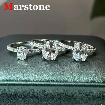 Marstone 1-3CT Овальный муассанит Бриллиант D VVS1 Овальный Женское Кольцо 925 Серебряный 18k Белое Золото Обручальные Кольца Высокого Качества для Женщин us 5 белый