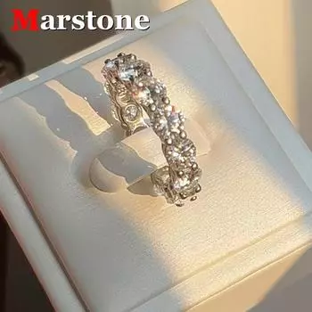 Marstone 3MM Full Moissanite Diamond D VVS1 Moissanite Band женские обручальные кольца 925 Sliver 18k Gold Set Rings Top Quality New us 4 белый