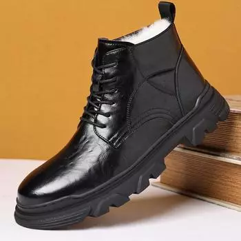 Martin boots 2025 winter new fashion boots retro tooling boots thermal velvet high-top cotton shoes genuine leather men s leather boots 38