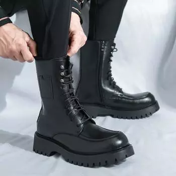 Martin boots autumn and winter new high boots men s British long tube lace-up high-top leather boots thick-soled heightening locomotive boots 38