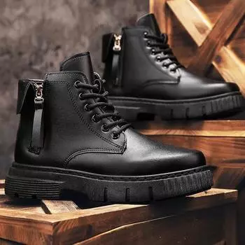 Martin boots autumn and winter warm boots British style leather boots high-top casual tooling shoes 2024 new men s rhubarb boots 39