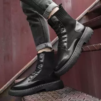 Martin boots British men s high-top velvet snow boots men s 2025 autumn and winter new boots socks men s boots 39